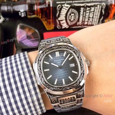 Best Replica Patek Philippe Engraving Nautilus Blue Dial 40MM Watches